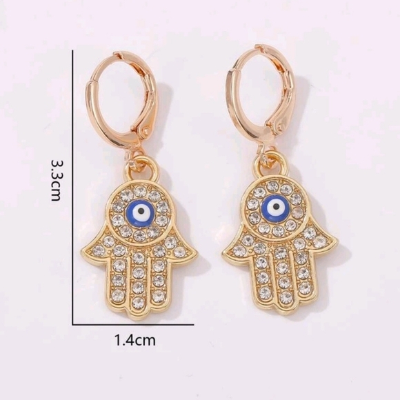 Hamsa Hand Evil Eye Earrings - Gold - Picture 4 of 4